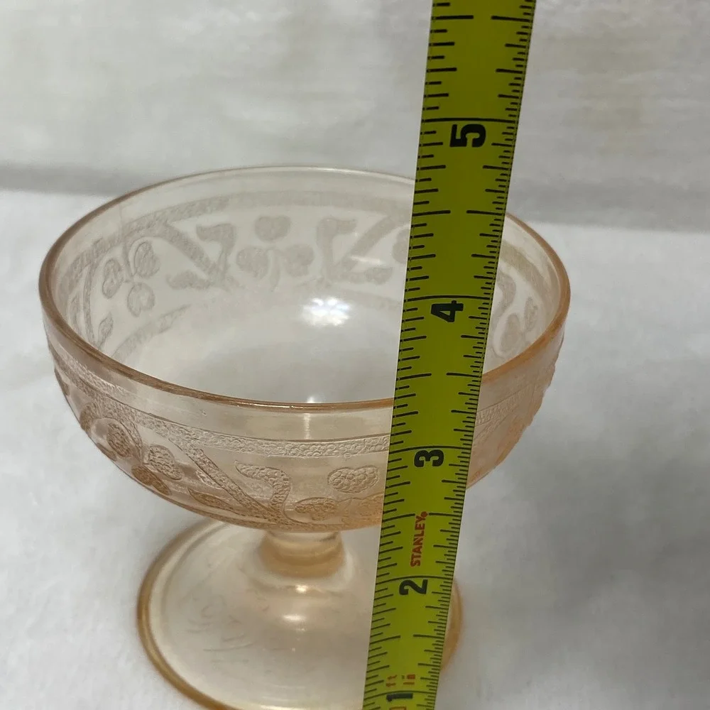 VTG Hazel Atlas Pink Etched Cloverleaf Depression Glass Footed Bowl Dessert Dish